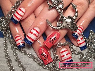 svijetlo plava bijela crvena nail art